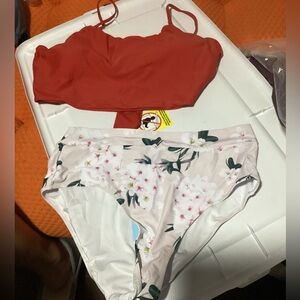 Two Piece Bikini Set Full Coverage Swimsuit Tummy Control Padded‎ NWT